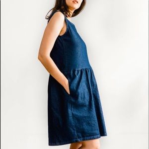 “Flax”oversized Lnen Dress, L/S Color: Blue Sz M